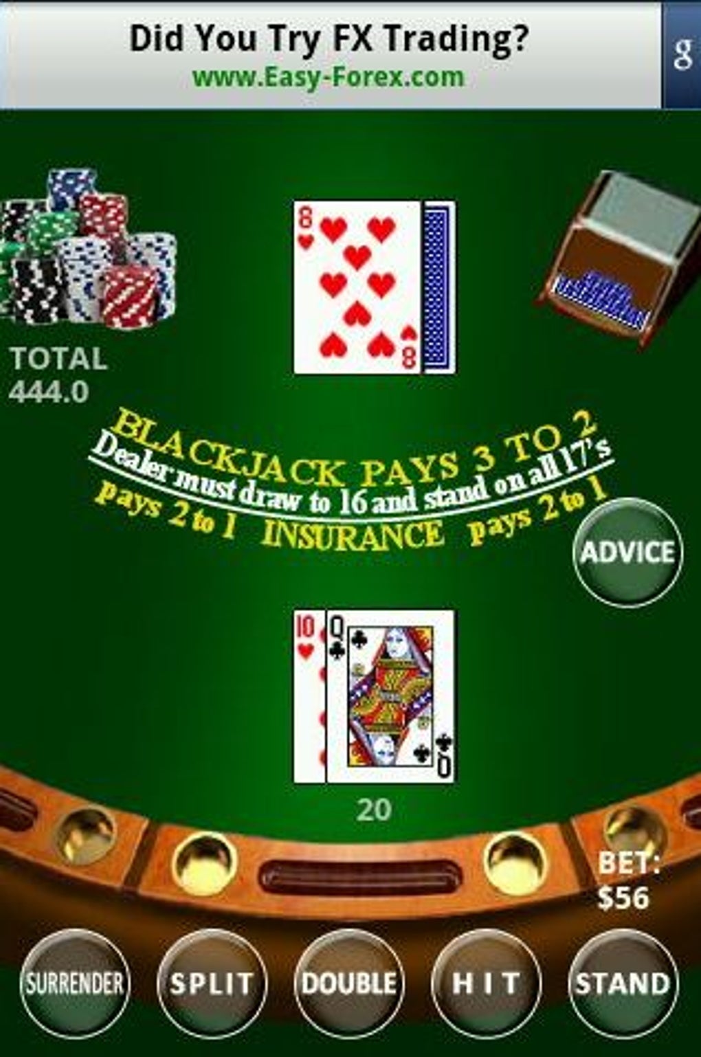 Blackjack oyununun bir görüntüsü